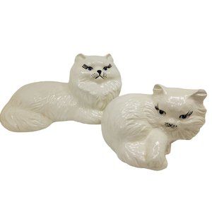 Vintage 1970's Hand Painted Glazed Fired Ceramic White Persian Long Hair Cat Kit